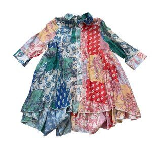 Shana Women's Tunic Shirt M Multicolor Patchwork Rayon Blend Button Down Flowy